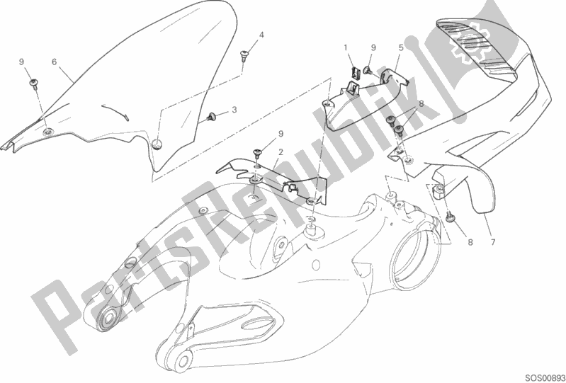 Alle onderdelen voor de Achterspatbord van de Ducati Multistrada 1260 ABS Thailand 2019